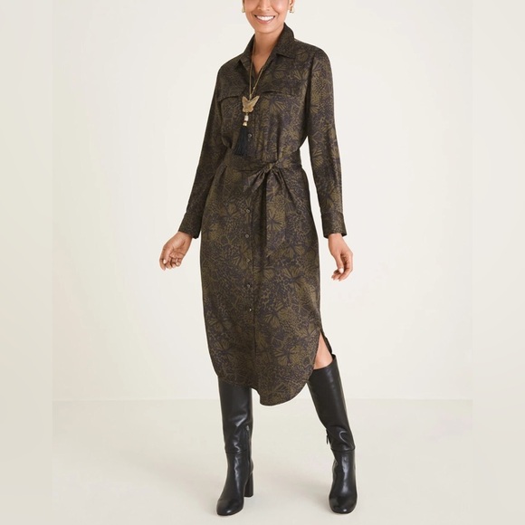 Chico's Dresses & Skirts - Chico's Olive Green and Black Long Sleeve Shirt Dress